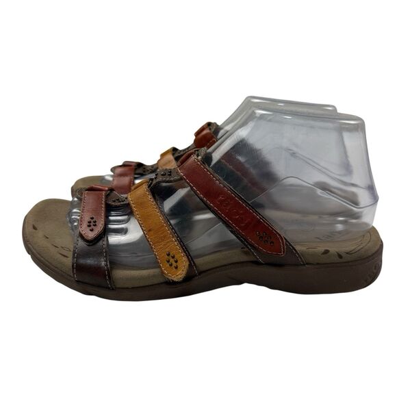 Taos Tribute Leather Slide Sandals Women 8 Brown Gladiator Strappy Comfort - Picture 2 of 11